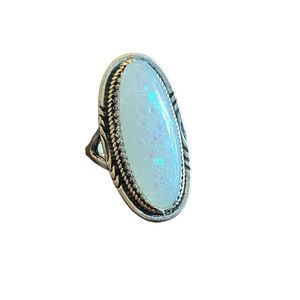 Antique Silver with Shimmer White Stone Ring